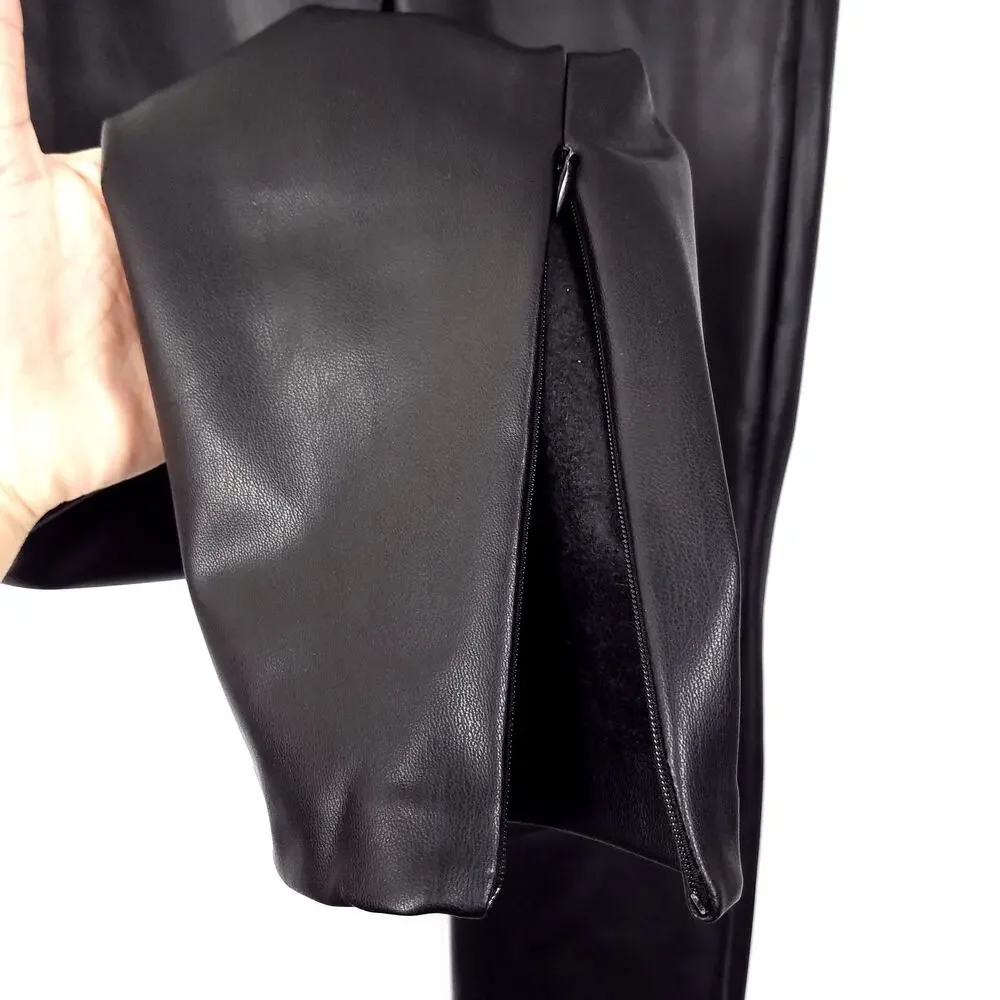 Zara Black Faux Leather Skinny Pants with Ankle Zip Size Medium - Picture 6 of 8